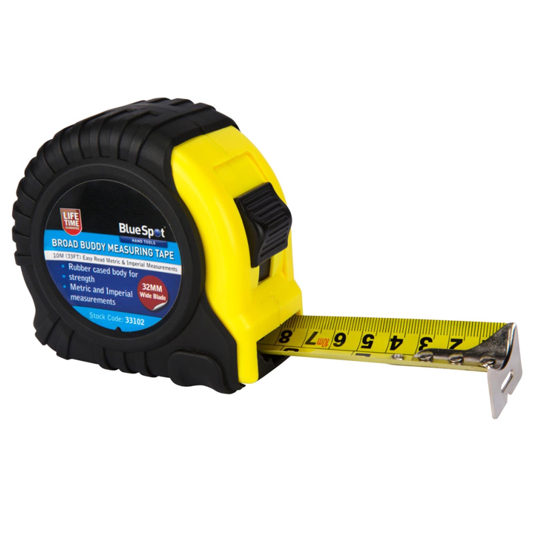 BlueSpot 32mm Extra Wide Blade Soft Grip Tape Measure Length 10m Measuring Tools