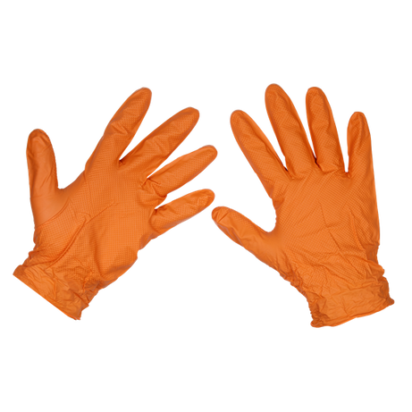 Sealey Orange Diamond Grip Extra-Thick Nitrile Powder-Free Gloves X-Large - Pack of 50