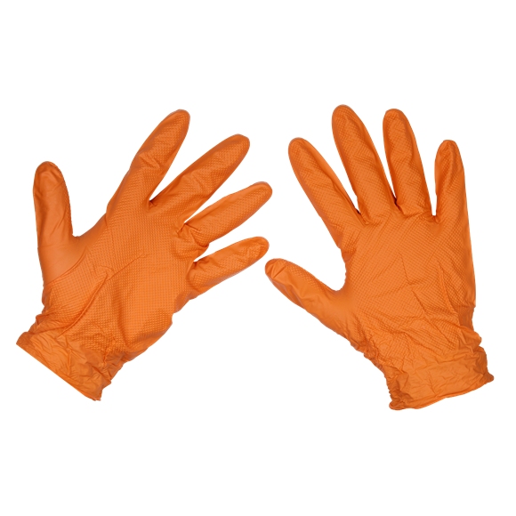 Sealey Orange Diamond Grip Extra-Thick Nitrile Powder-Free Gloves X-Large - Pack of 50