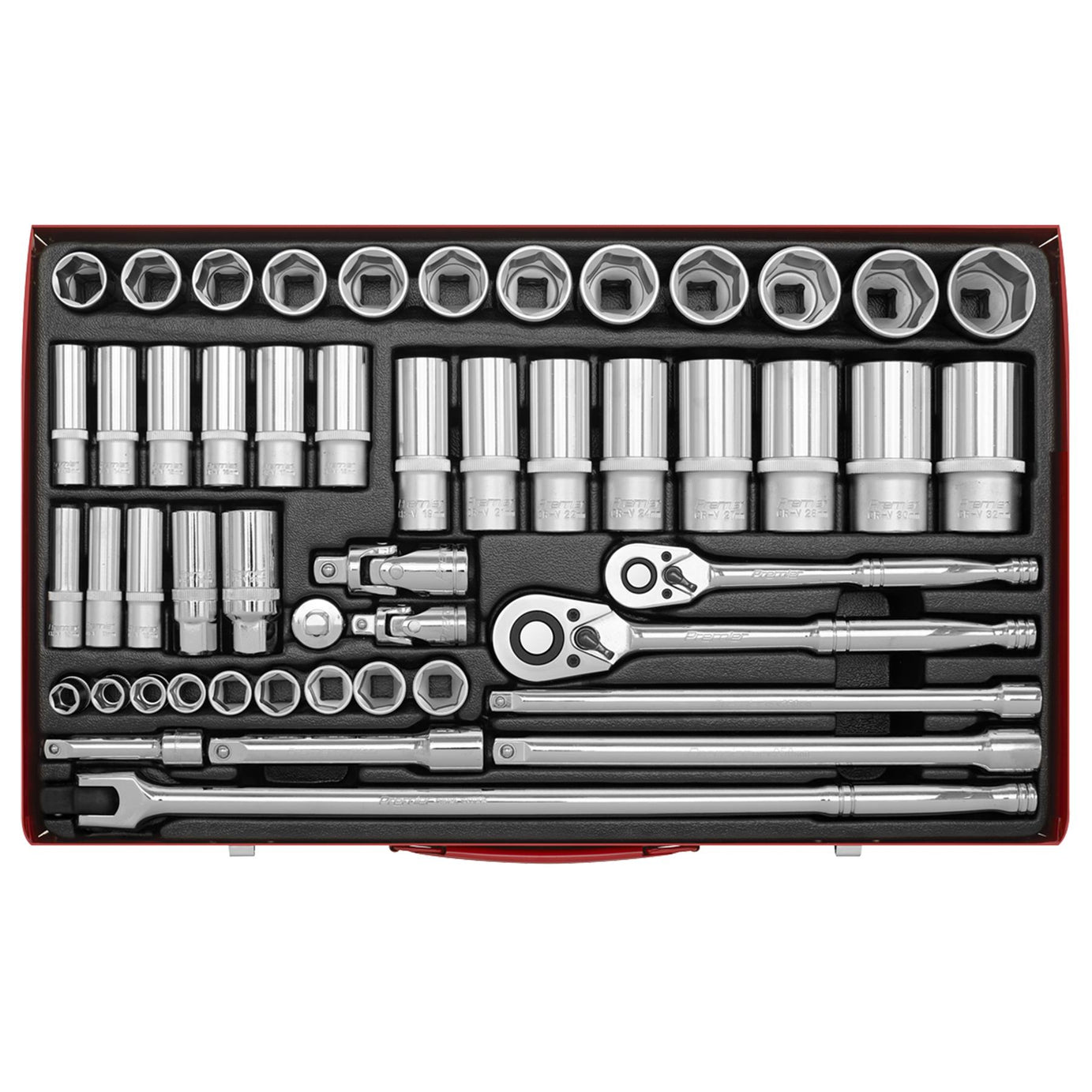 Sealey Socket Set 50pc 3/8" & 1/2"Sq Drive 6pt WallDrive - Metric