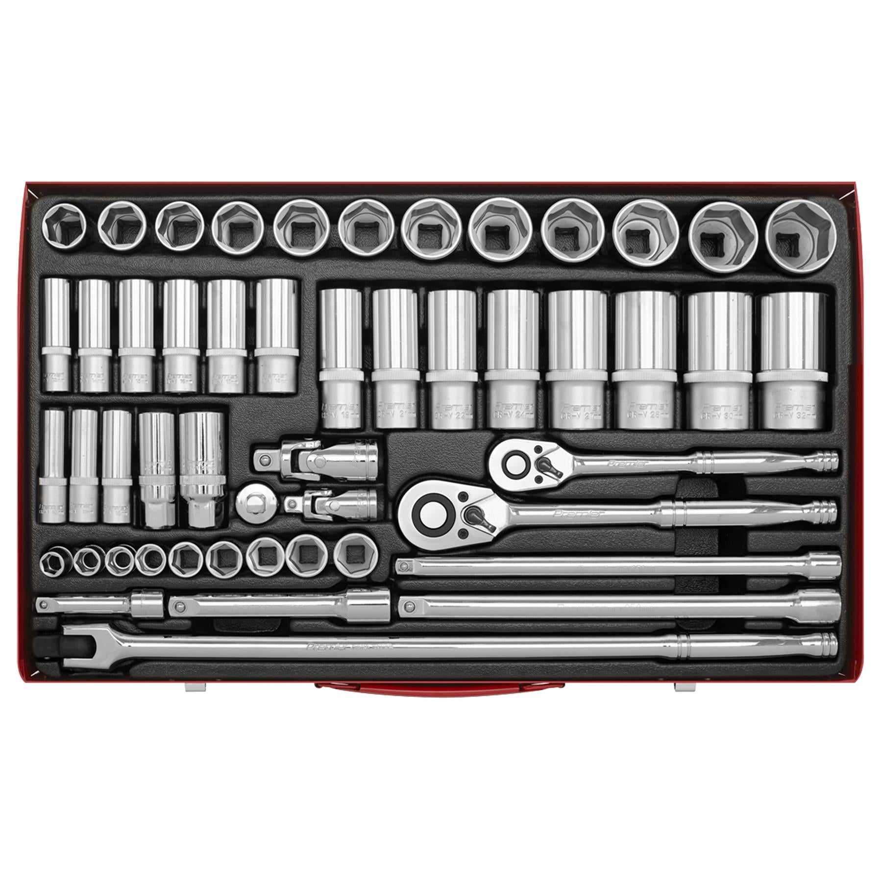 Sealey Socket Set 50pc 3/8" & 1/2"Sq Drive 6pt WallDrive - Metric
