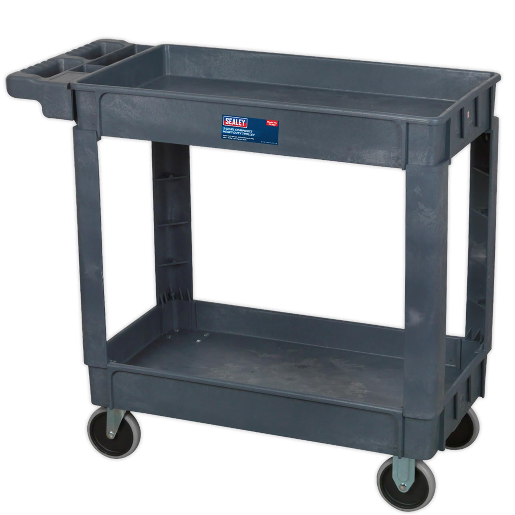 Sealey Trolley 2-Level Composite Heavy-Duty 113kg capacity per shelf.