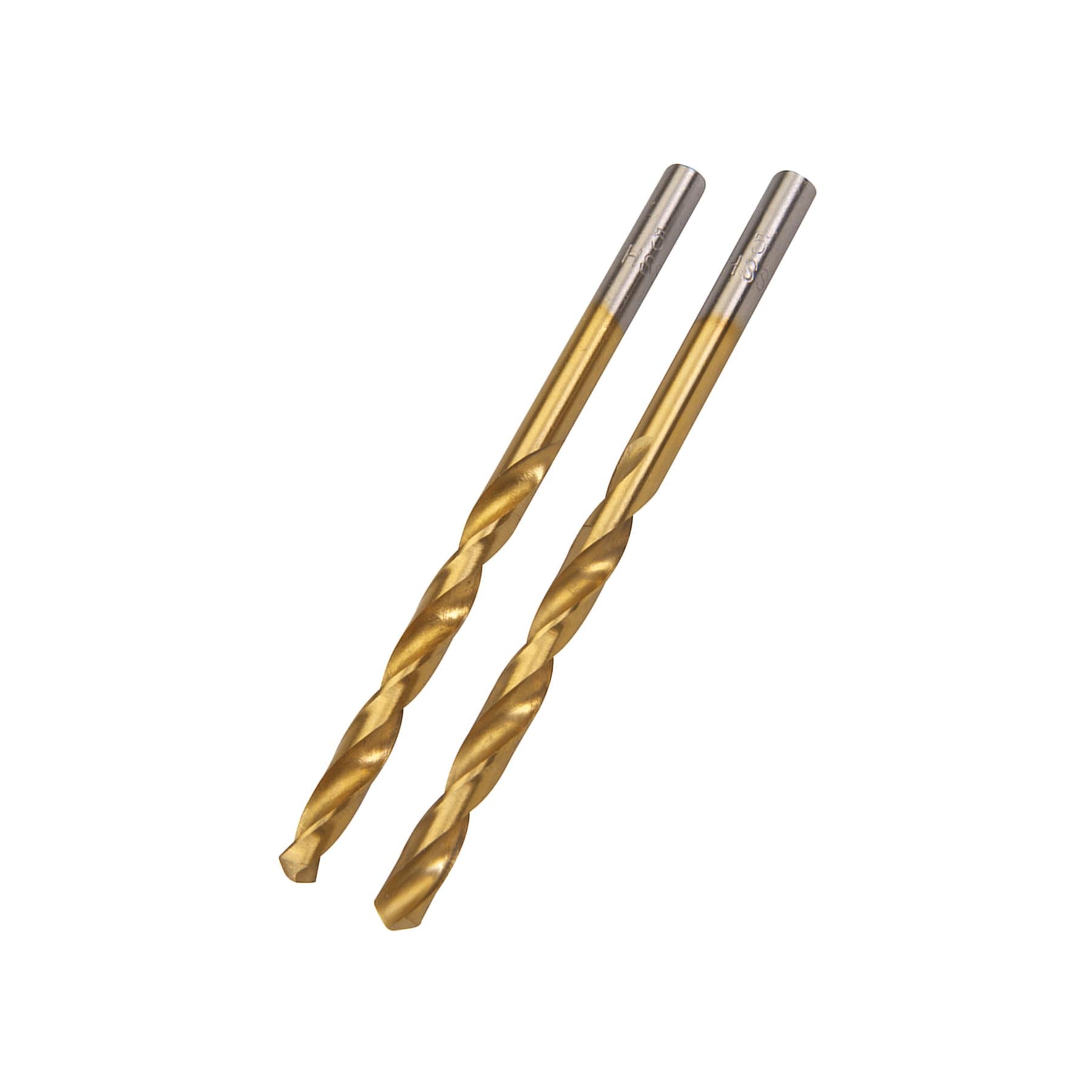 2Pk Hss Titanium-Coated Drill Bits 5.0mm Durable High Speed Metal Wood Plastic