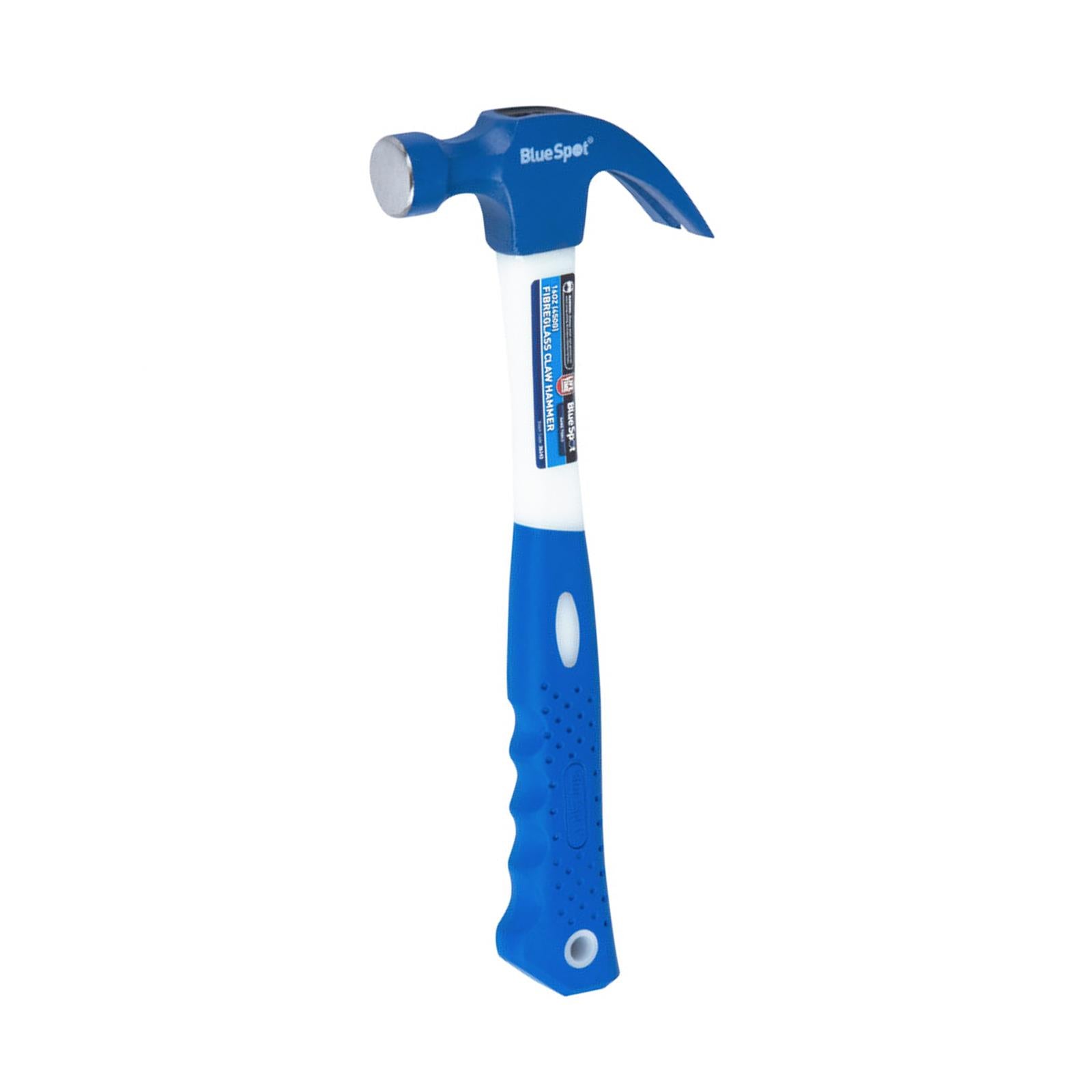 BlueSpot 16oz Claw Hammer Fibreglass Rubber Grip Handel Hardened Steel Head