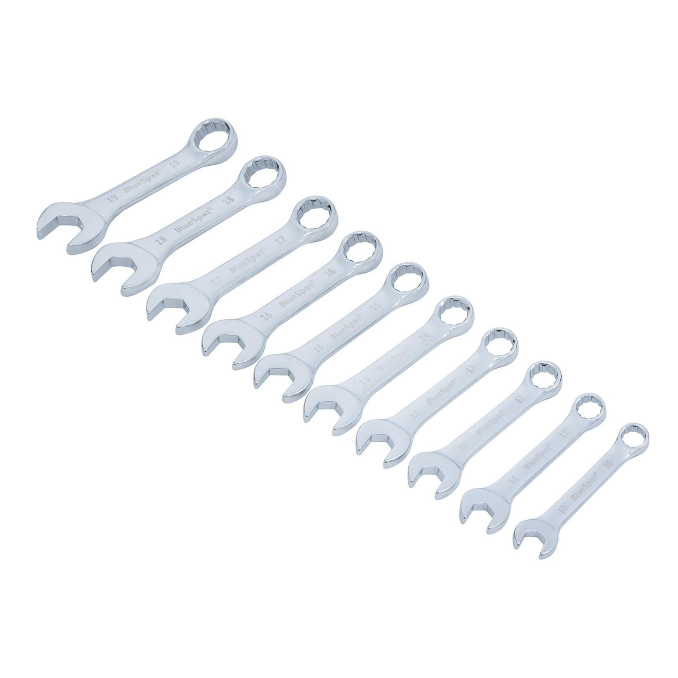 BlueSpot Stubby Spanner Set 10Pc Combination Stubby Metric Spanners 10mm - 19mm New