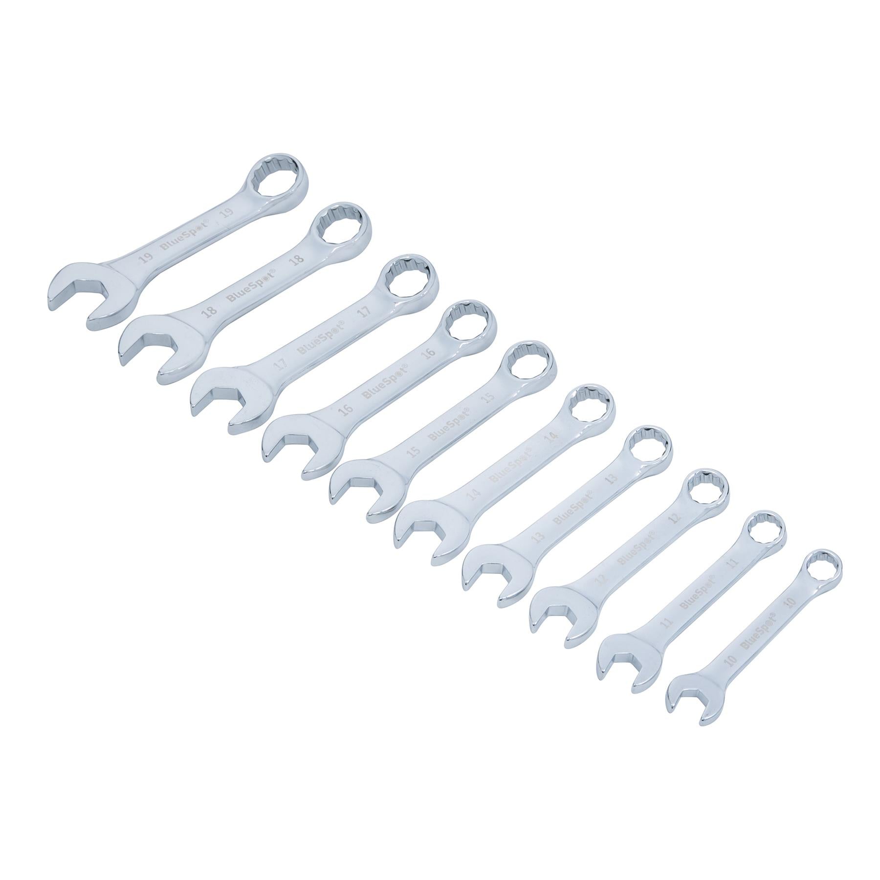 BlueSpot Stubby Spanner Set 10Pc Combination Stubby Metric Spanners 10mm - 19mm New