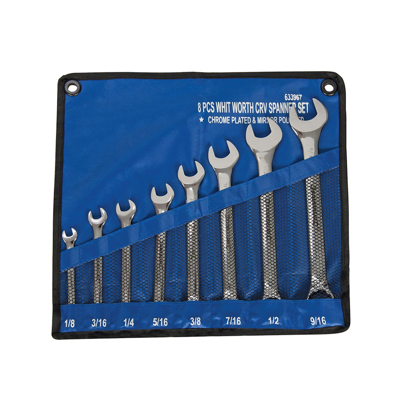 8 Piece CRV Whitworth Combination Spanner Set Handle Finish Mirror Polished