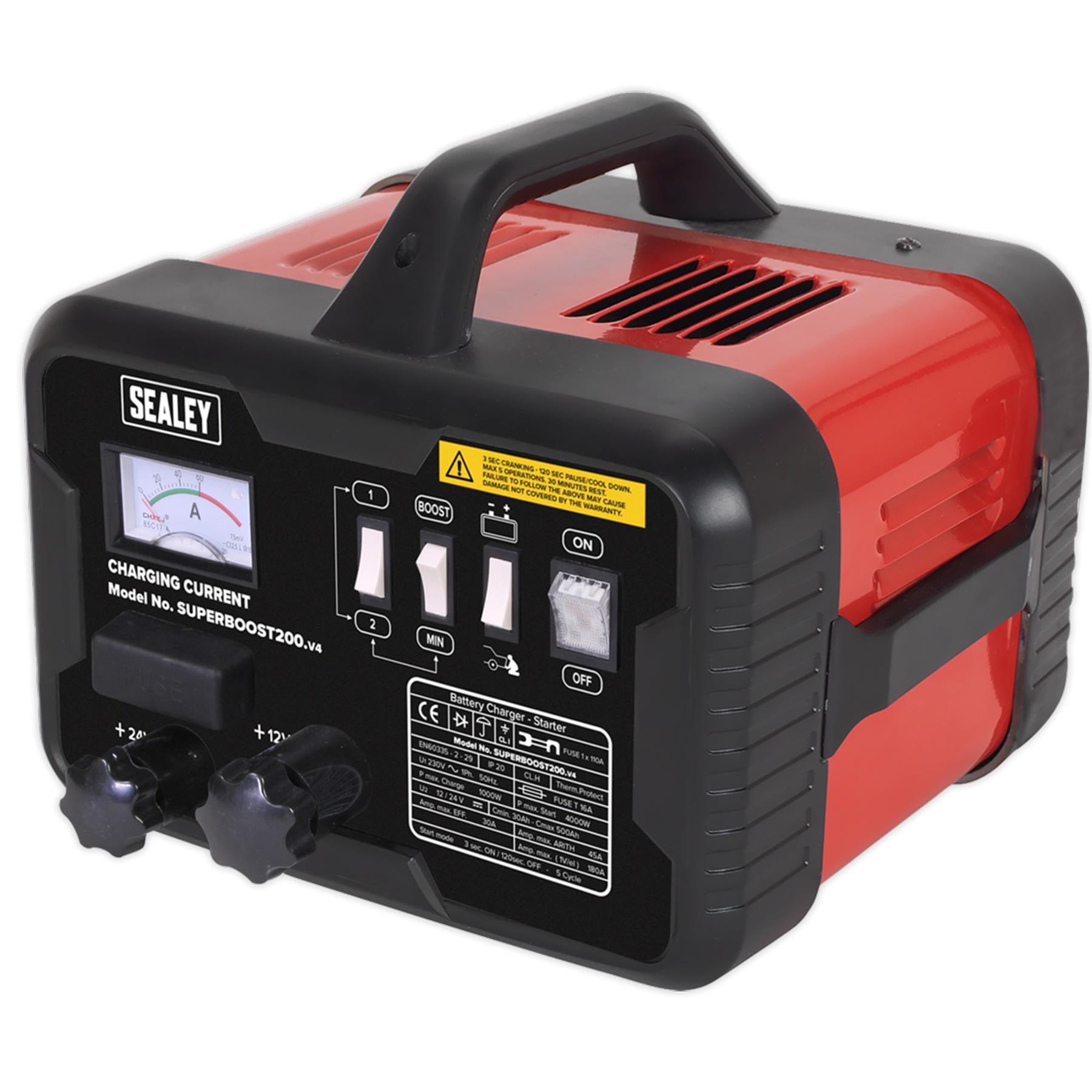 Sealey Starter/Charger 200/45Amp 12/24V 230V Battery Starter Charger