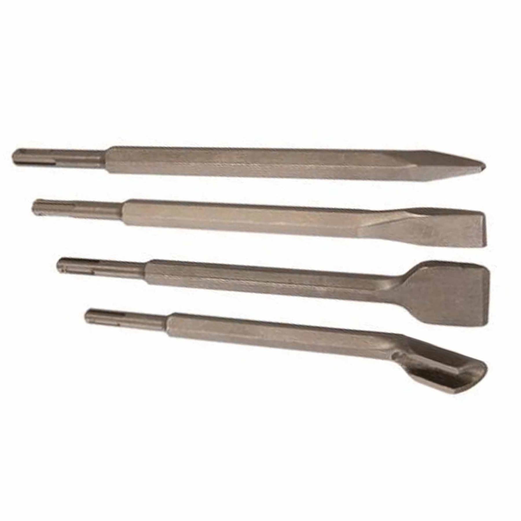 4 PIECES SDS CHISEL SET FOR HAMMER DRILL FLAT POINTED GROOVE GOUGE 250mm MASONRY