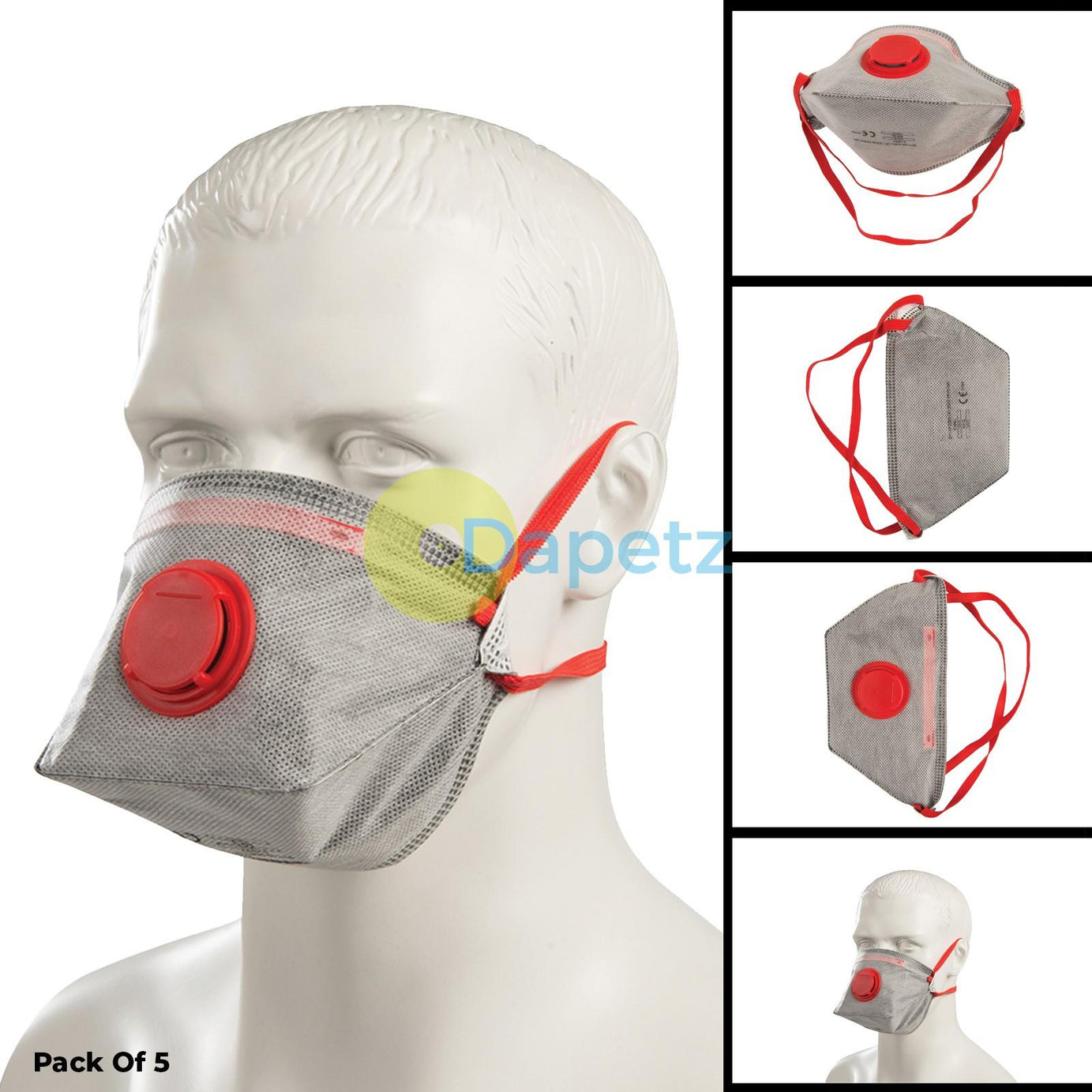 5x FFP3 Mask Dust Face Masks Fold Flat Valved Asbestos Respirator Disposable