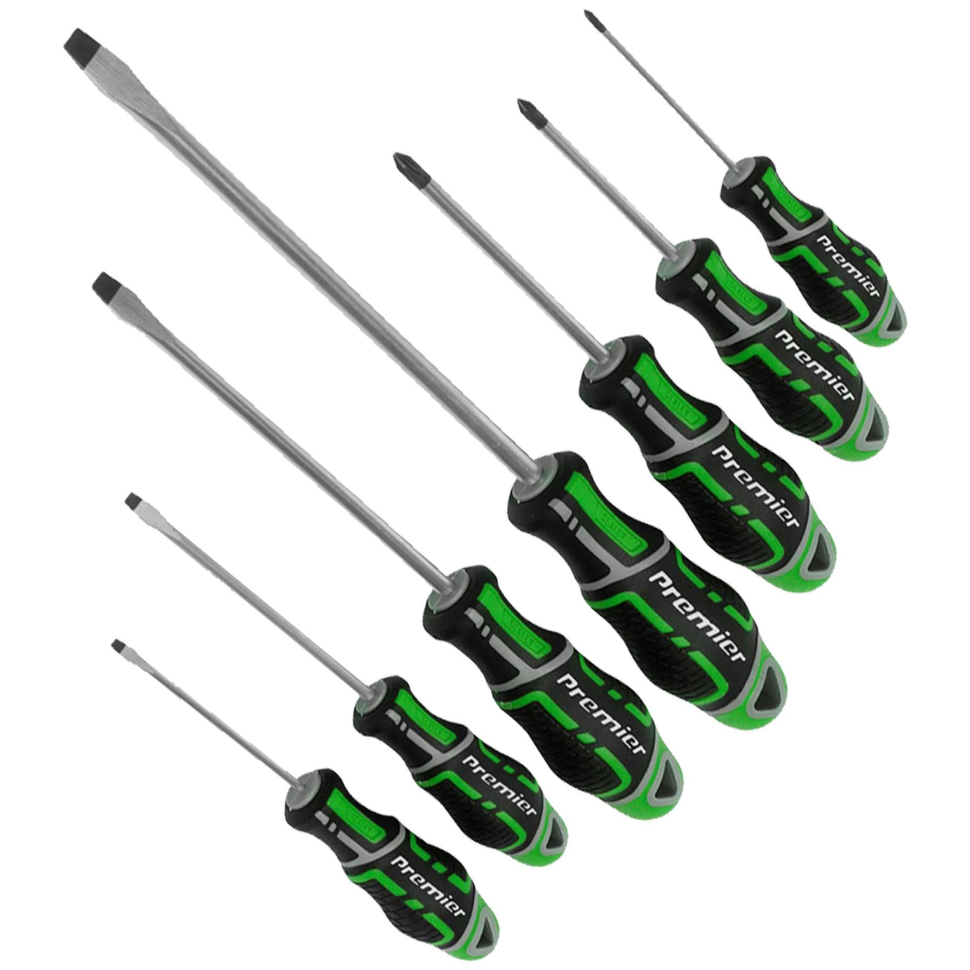 Sealey Slotted Pozi Magnetic Screwdriver Set GripMax 7 pce 75-200mm Hi Vis Green