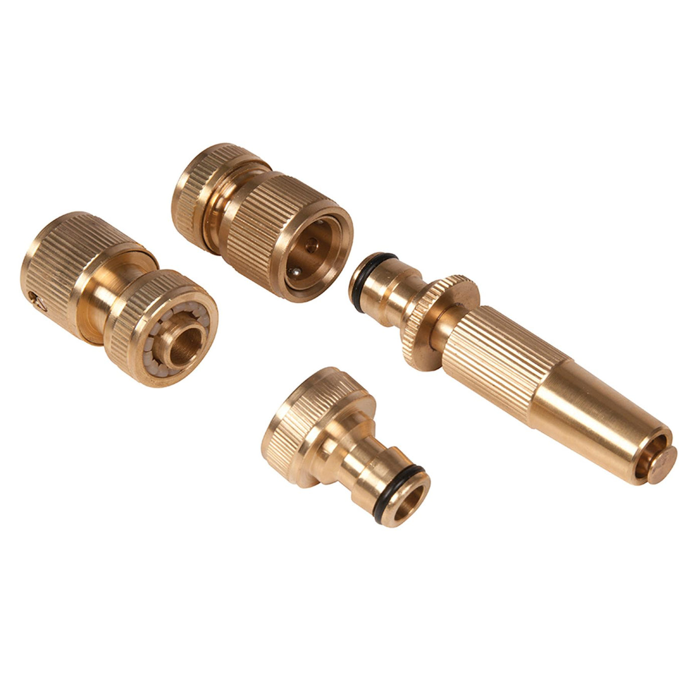 Fittings Set Brass 4Pc 2x1/2" Quick Connectors With Water Stop And Spray Nozzle