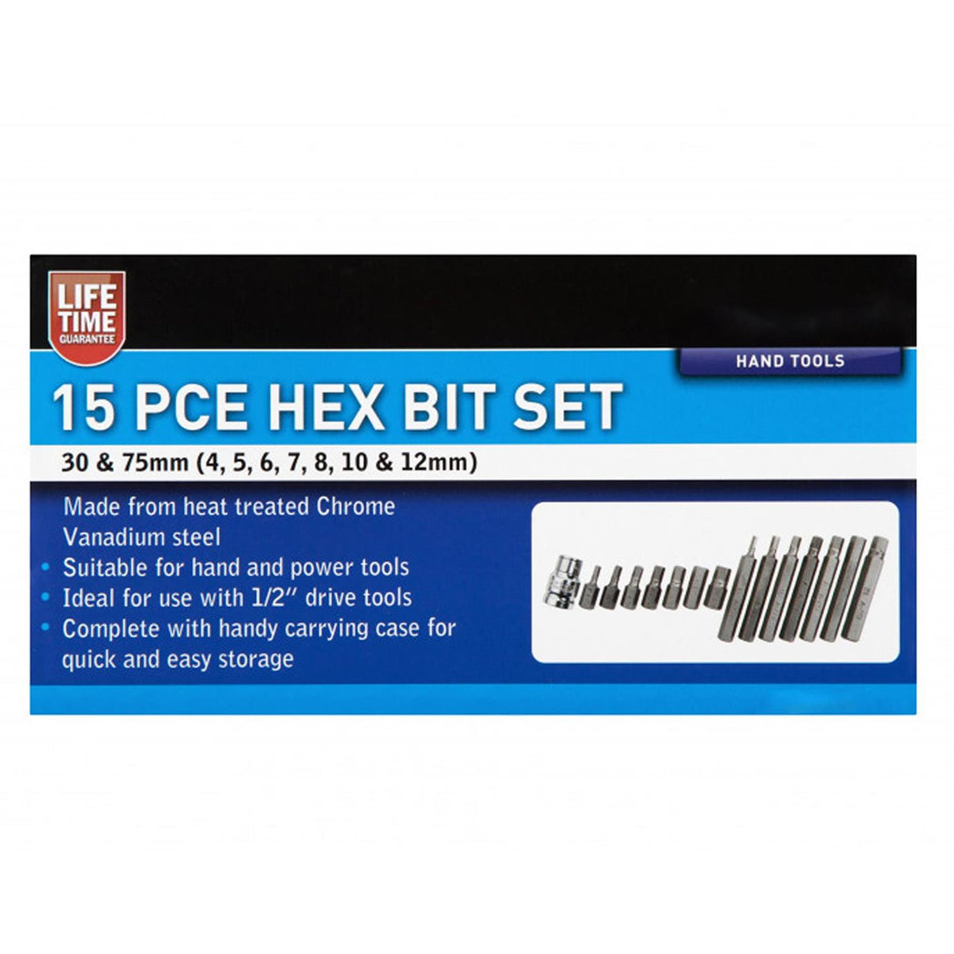 BlueSpot 15pc Allen Key Hex Hexagon 1/2" Drive Bit Socket Set H4 to H12