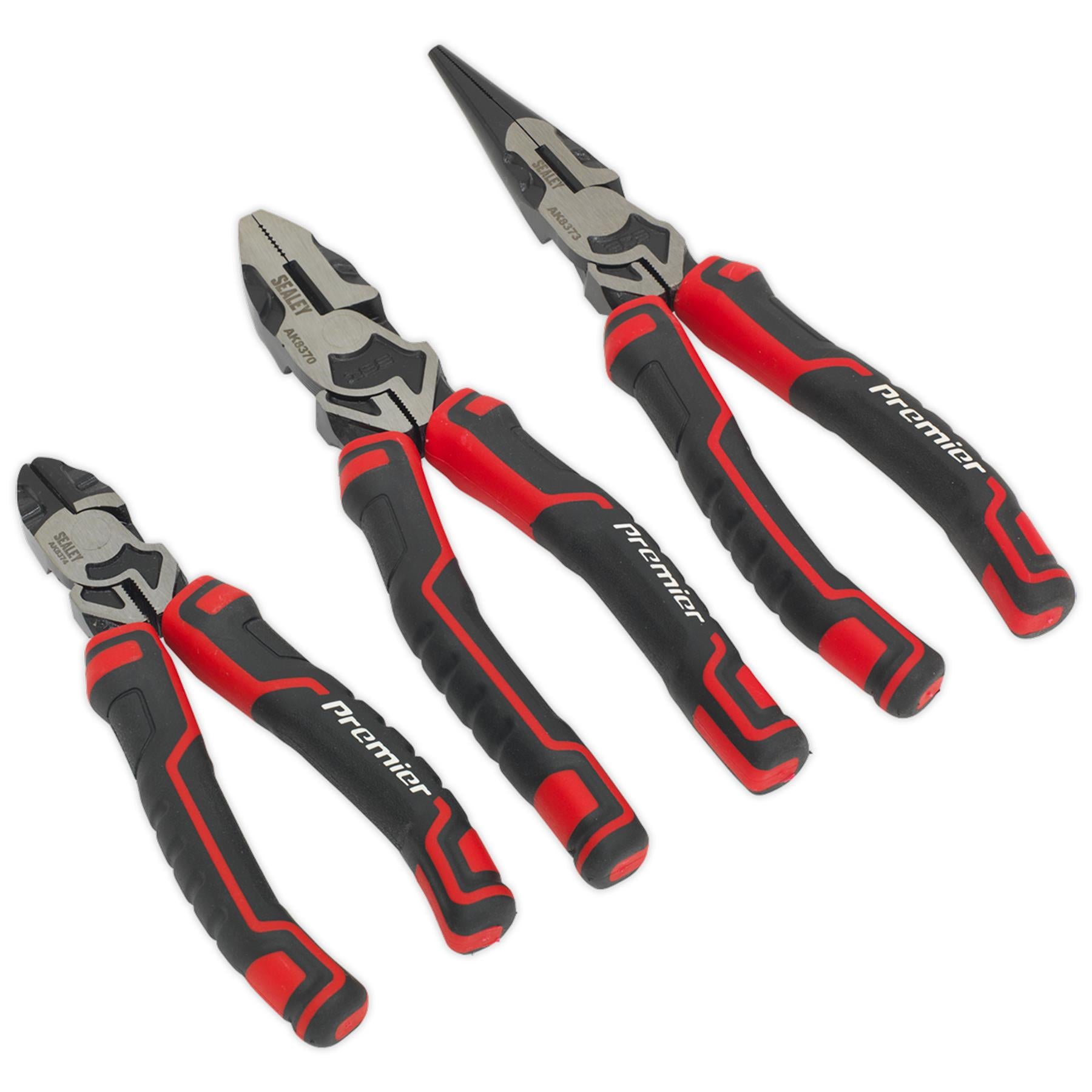 Sealey 3pc High Leverage Pliers Set Long Nose, Combi Plier And Side Cutter