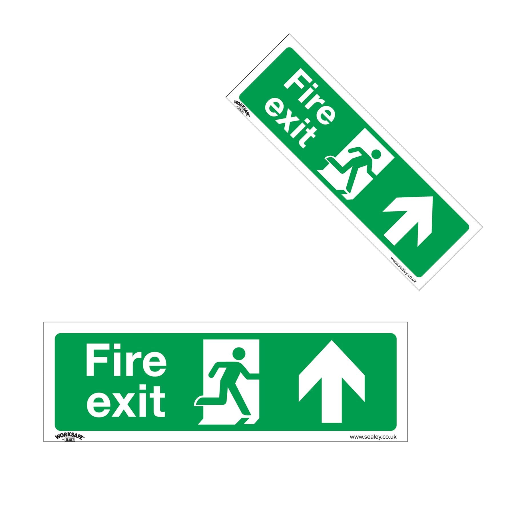 Sealey Safety Sign - Fire Exit (Up) - Slf-Adhes. Vinyl - Pack of 10