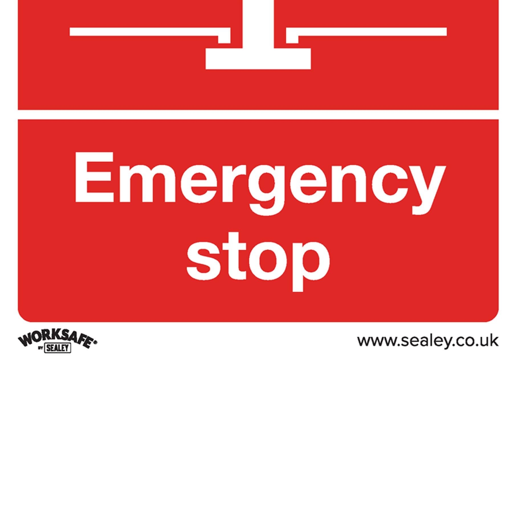 Sealey Safety Sign - Emergency Stop - Rigid Plastic - Pack of 10