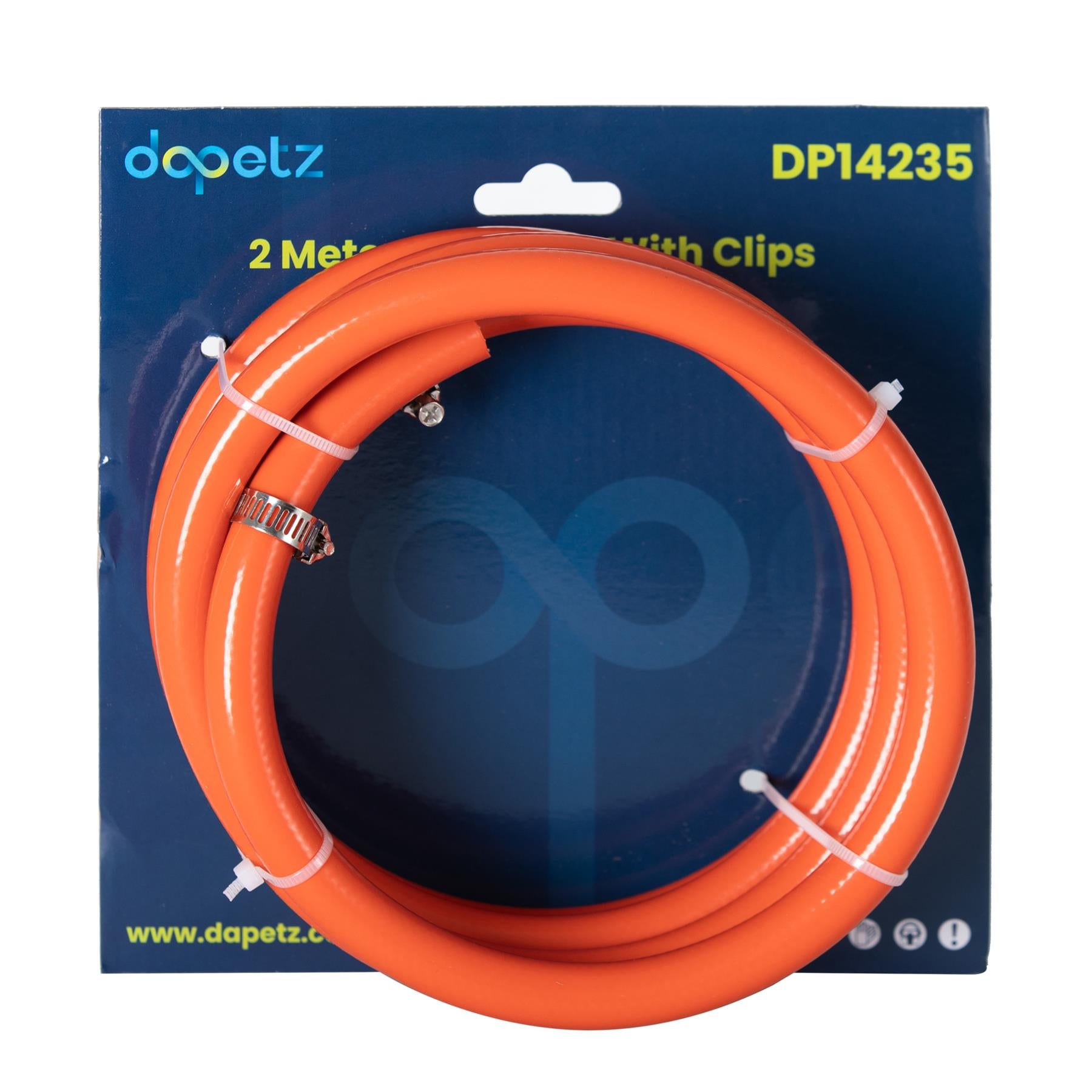 2M LPG Gas Hose 8mm + Clips for Butane/Propane BBQs & Appliances