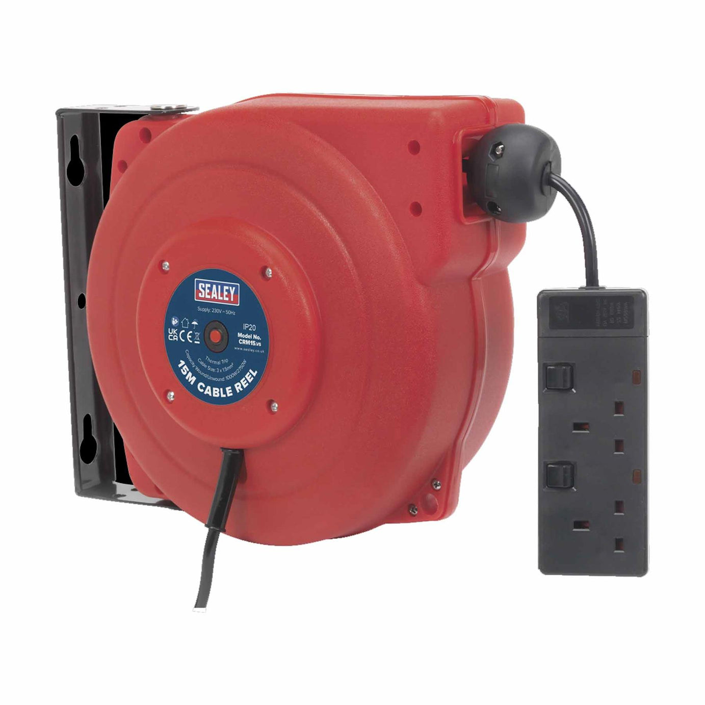 Sealey Cable Reel System Retractable 15m 2 x 230V Socket