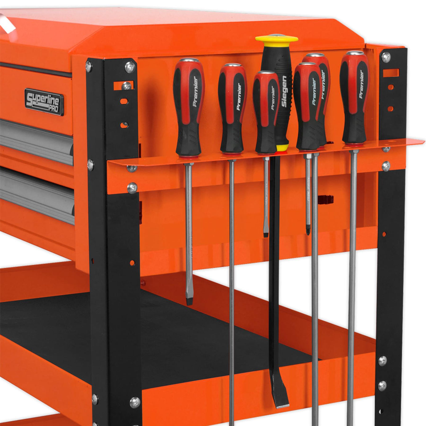 Sealey HD Mobile Tool & Parts Trolley 2 Drawer & Locking Top Orange
