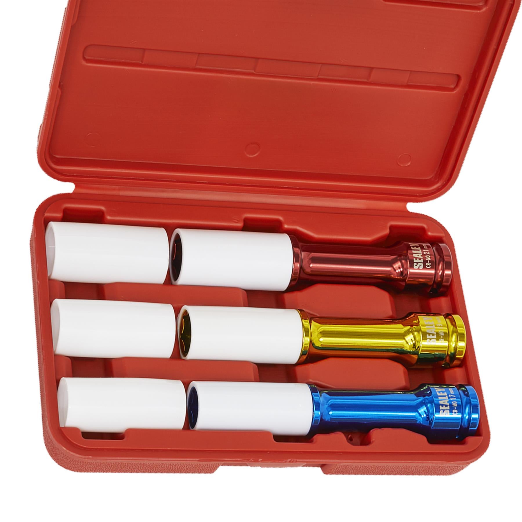 Alloy Wheel Long Reach Impact Socket Set 3pc 1/2"Sq Drive Sealey