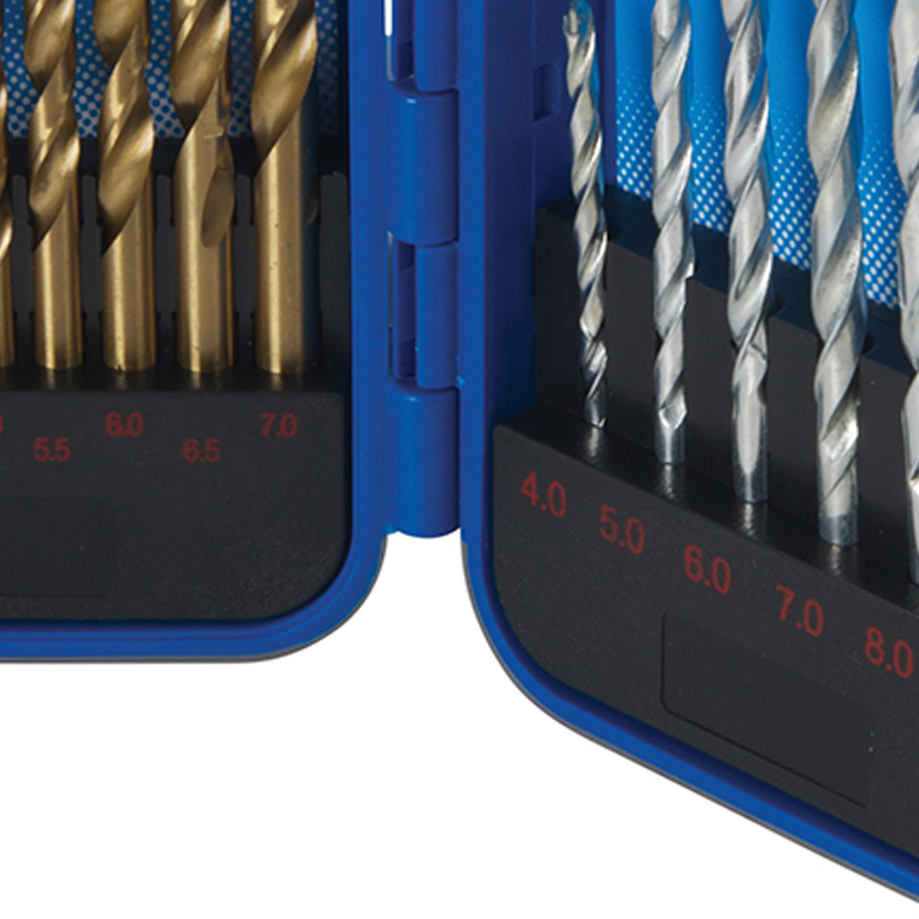 19Pce Titanium-Coated Hss & Masonry Drill Bit Set Professional Hand Tool