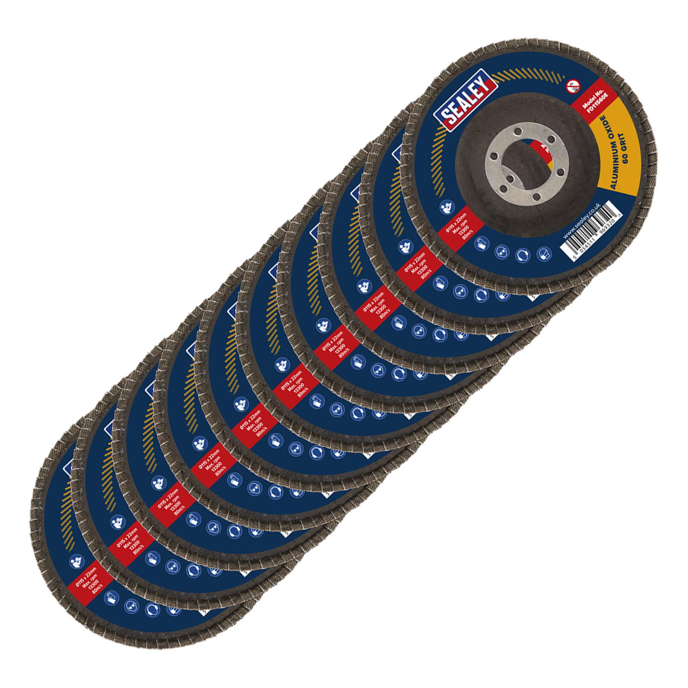 Sealey Assorted Grit Flap Disc Alum. Oxide �115mm �22mm Bore -Pk 10