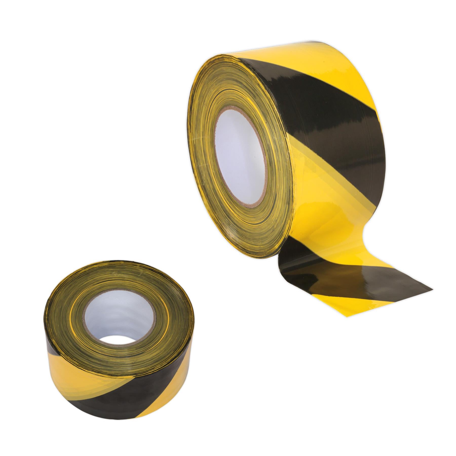 Sealey Hazard Warning Barrier Tape 80mm x 100m Black/Yellow Non-Adh