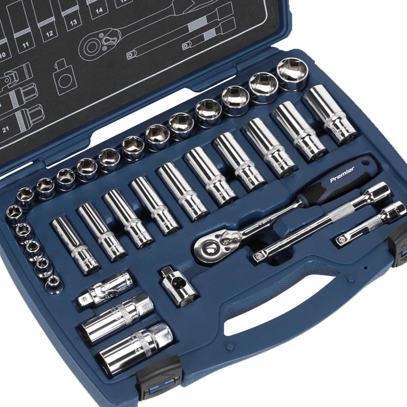 Sealey Socket Set 34pc 3/8"Sq Drive 6pt WallDrive Metric