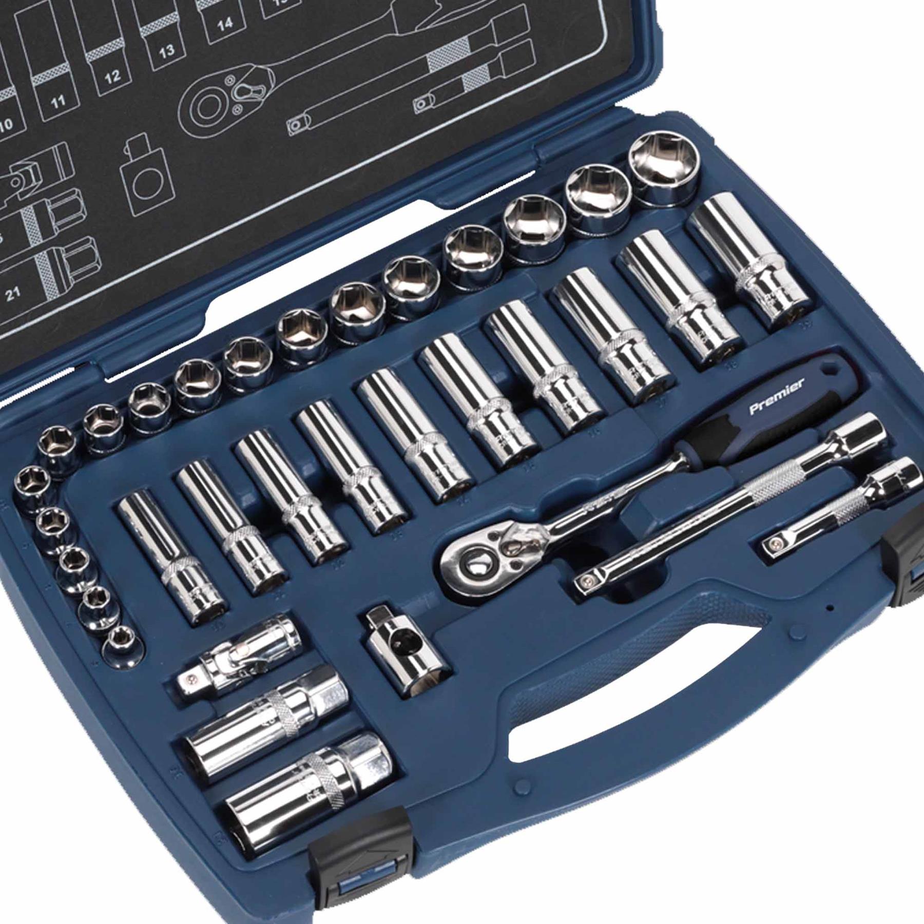Sealey Socket Set 34pc 3/8"Sq Drive 6pt WallDrive Metric
