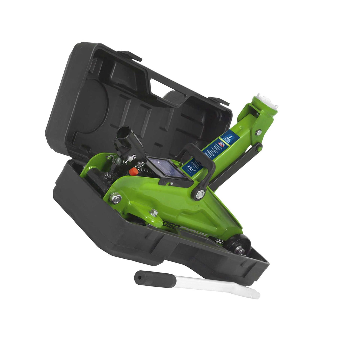 Sealey Trolley Jack 2tonne Hi-Vis Short Chassis with Storage Case