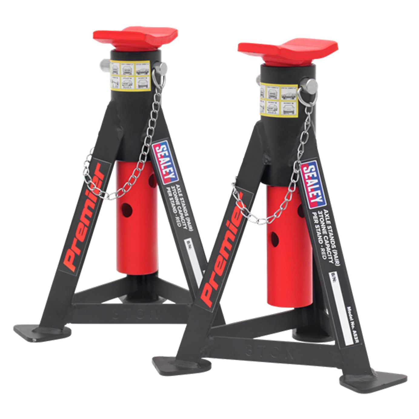 Sealey Axle Stands (Pair) 3tonne Capacity per Stand - Red