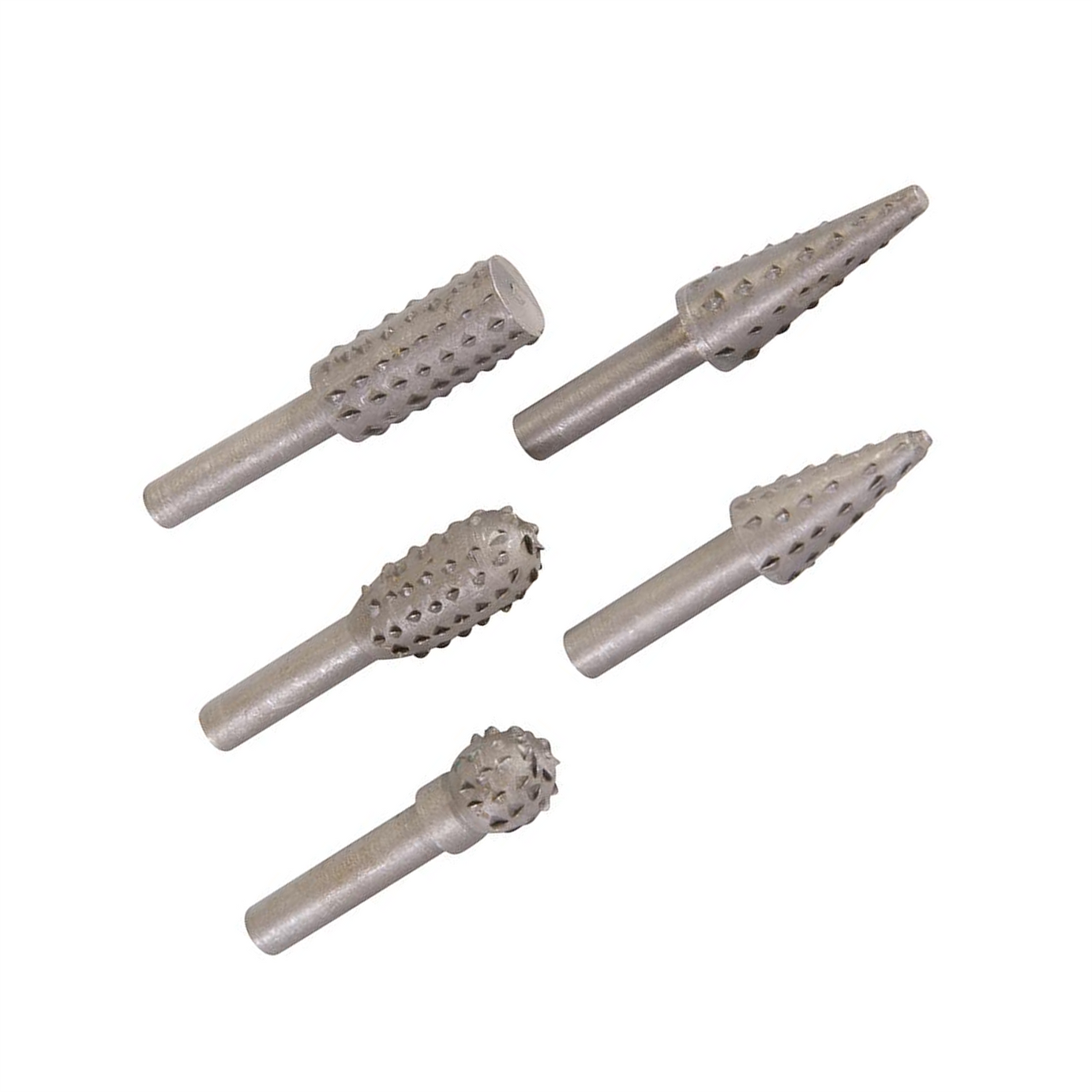 5Pce Rotary Rasp Set 6mm Shank For Shaping Wood, Plastics And Light Alloys