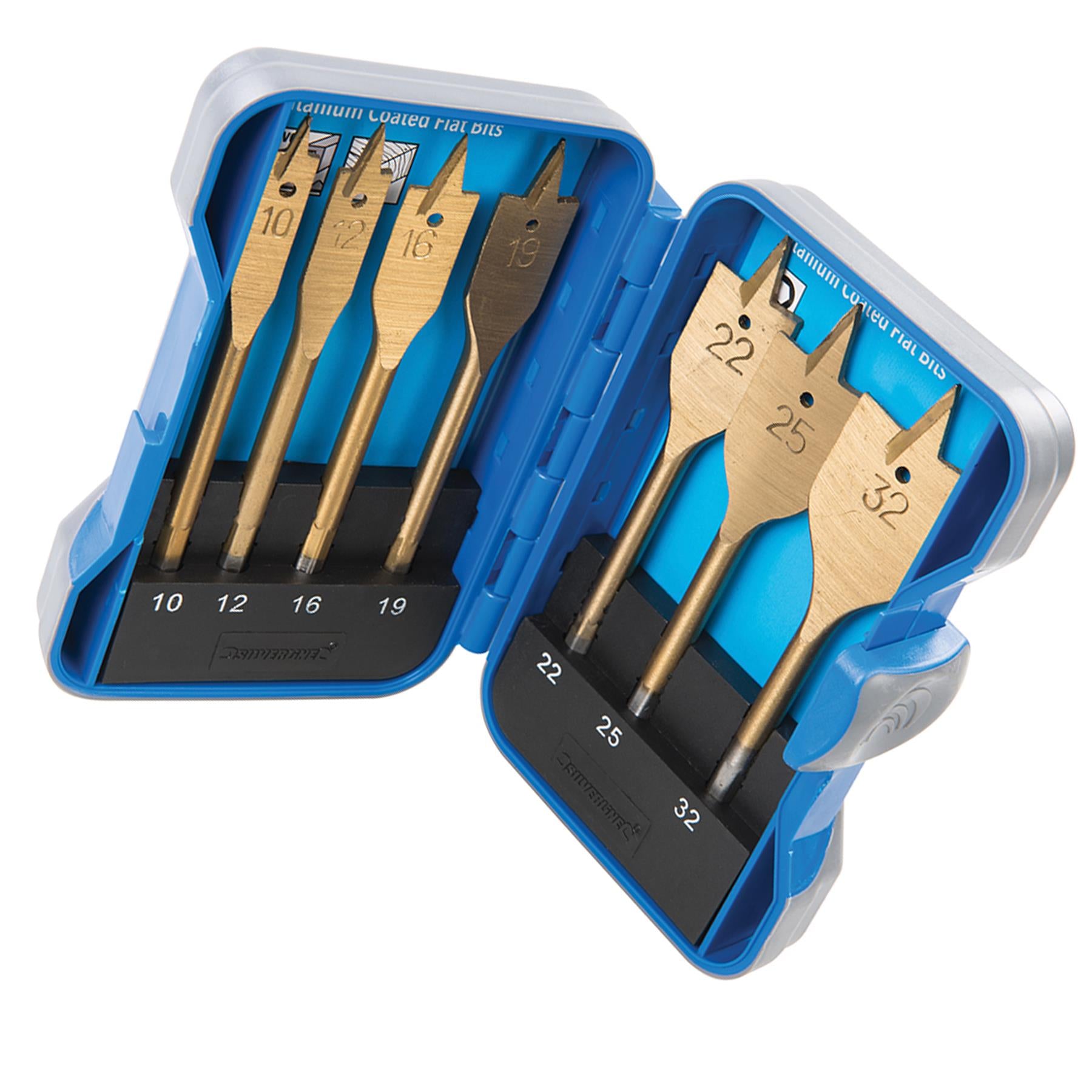 Titanium Coated Flat Bit Set 7 Pce Compatible With 10 - 32mm - 10 DIY Sets