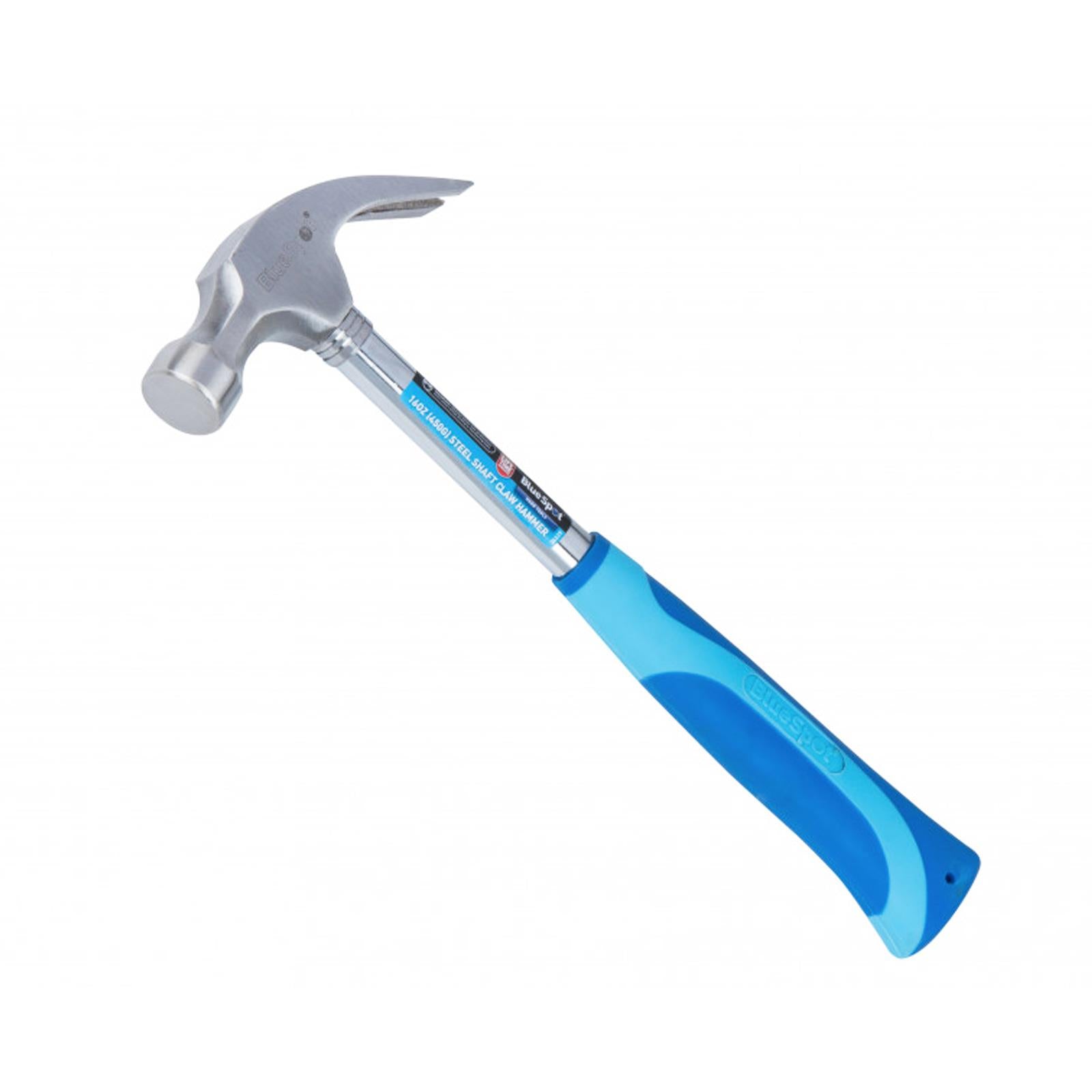 BlueSpot Claw Hammer Fibreglass 16oz Hardened Steel Curved Head Rubber Grip Nail Puller