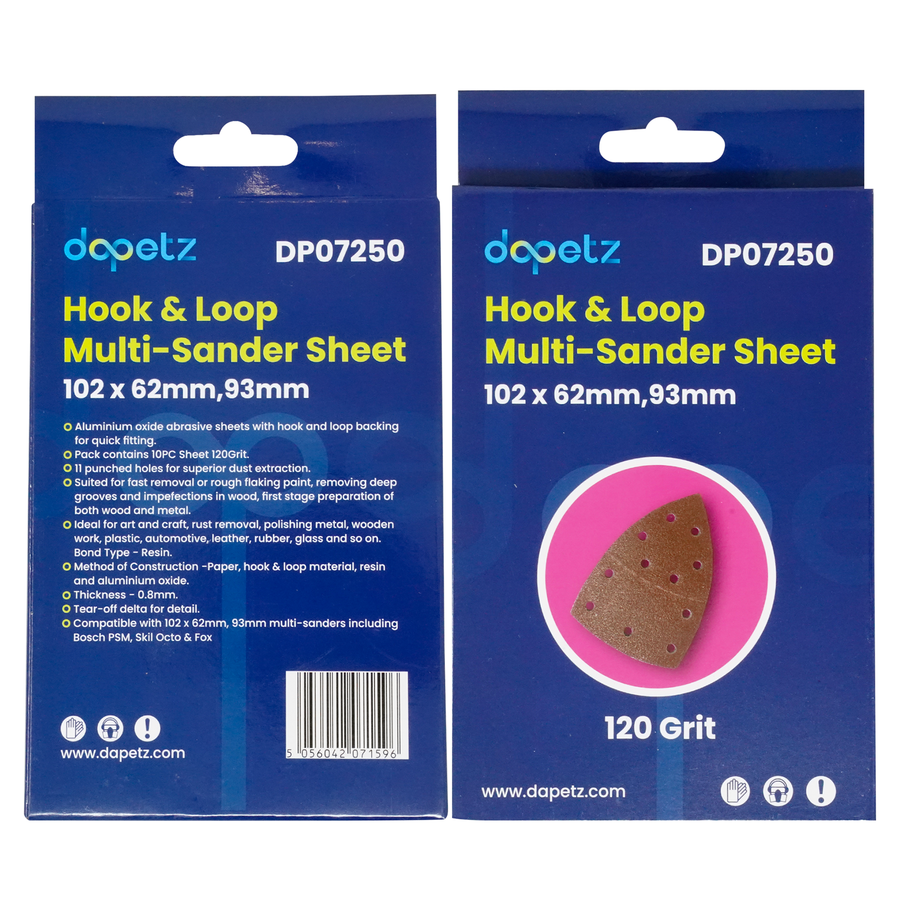 120Grit Hook & Loop Multi-Sander Sheets 102 x 62mm, 93mm 10pk w/ 11 Punched Hole